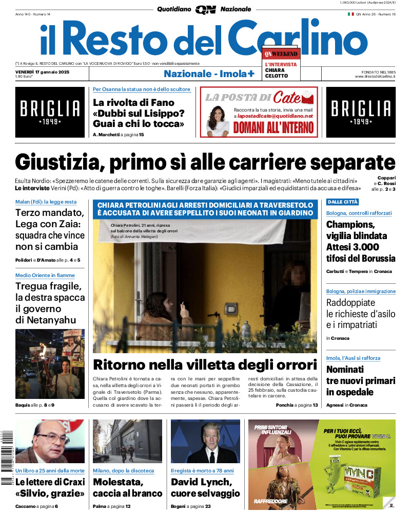 Prima-pagina-il resto del carlino-edizione-di-oggi-20250117